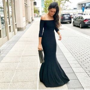 Norma Kamali Off the Shoulder Fishtail Maxi Gown in Black Small Formal Black Tie